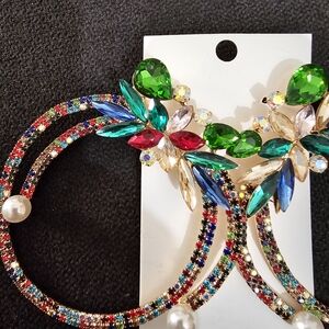 Multicolor Crystal Floral Hoop Earrings